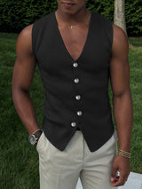 Men's Smart-Casual V-Neck Ribbed Knit Button-Down Waistcoat SKUL76360