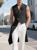 Men's Floral Patchwork Asymmetrical Hem Sleeveless Blazer SKUL23913