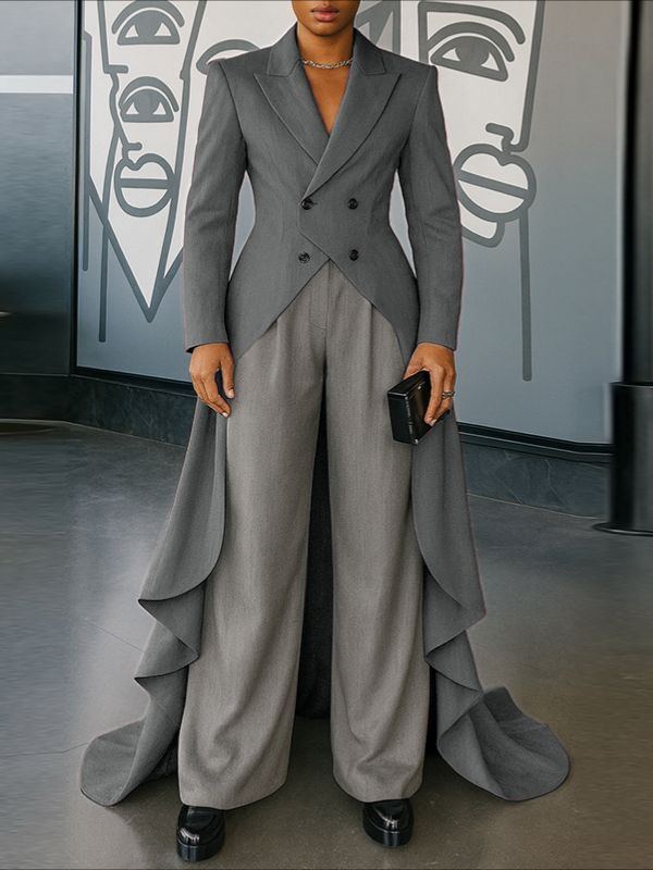 Men's Ruffled Hem Casual Long Sleeve Blazer SKUL32802