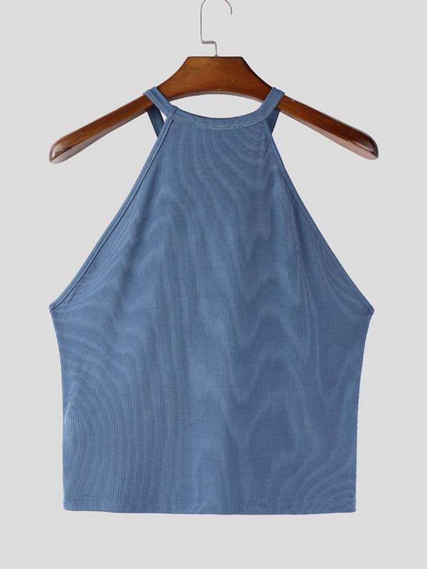 Men's Vintage Ribbed Slim Fit Cropped Utility Tank SKUL55360