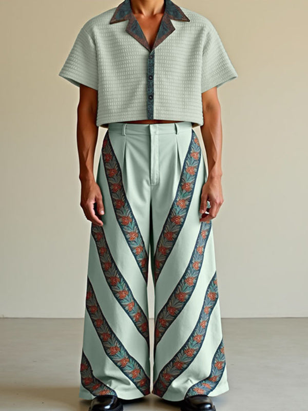 Men's Floral Print Colorblock Two Pieces Outfit SKUL15181