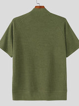 Men's Asymmetric Zipper Textured Knit Short Sleeve T-shirt SKUL48596