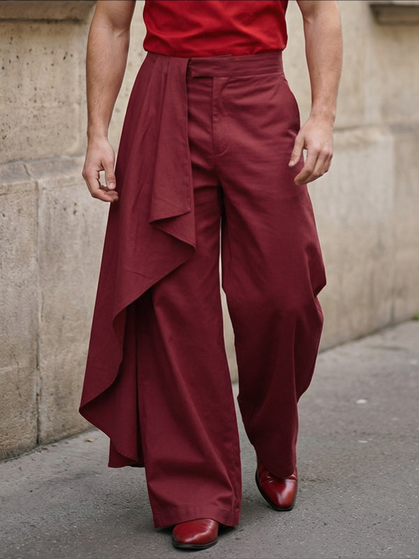 Men's Avant-Garde Deconstructed Draped Side-Panel Wide-Leg Pant SKUL68168