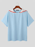 Mens Contrast Sailor Collar Short Sleeve T-Shirt SKUK02874