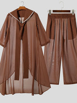 Men's Sheer Mesh Sailor Collar Two Pieces Outfit SKUL39032