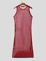 Men's Avant-Garde Sheer Mesh Ultra-High Side Slit Sleeveless Longline Tank SKUL57741