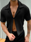 Mens Solid Knit Double Zipper Revere Collar Shirt SKUK49408