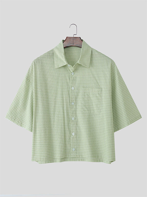 Mens Plaid Cropped Short Sleeve Shirt SKUL02060