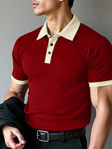 Mens Minimalist Textured Colorblock Short-Sleeve Shirt SKUL17045
