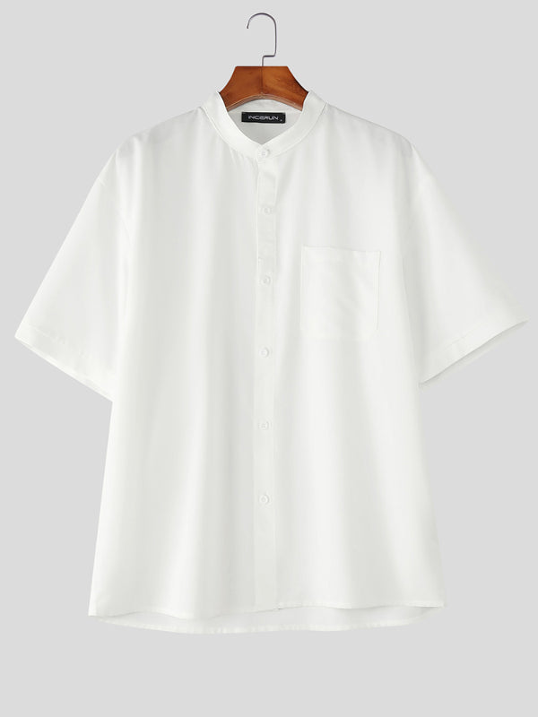 Men's Solid Color Casual Short Sleeve Shirt SKUL24193