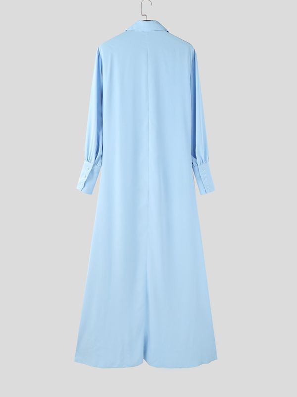 Men's Deconstructed Long Hem Floor Length Long Sleeve Shirt SKUL37703