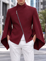 [Pre-order] Men's Avant-Garde Deconstructed Stage Runway Diagonal Zip Slit Cape Sleeve Stand Collar Blazer SKUL89188