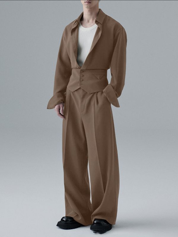 Men's Solid Color Casual Two Pieces Outfit SKUL37894