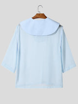 Men's Avant-Garde Sheer Sailor Collar V-Neck Mesh Textured Shirt SKUL60201