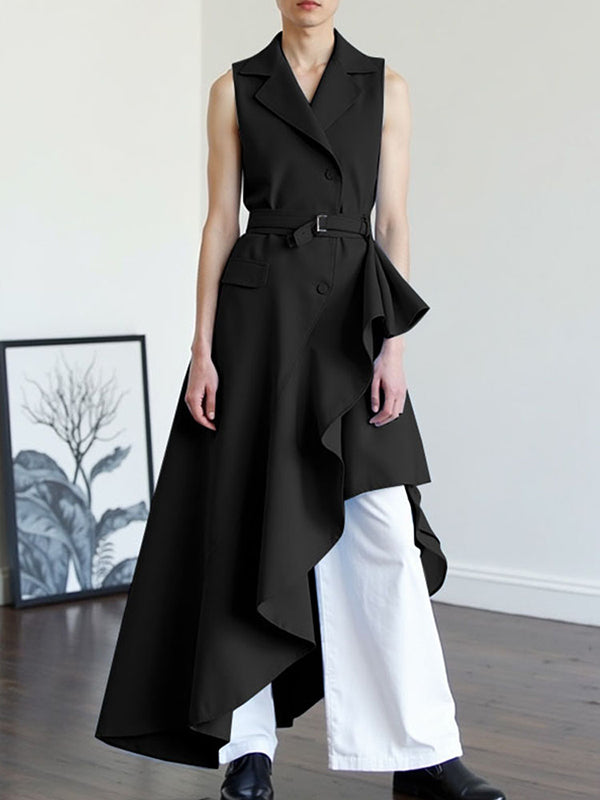 Mens Irregular Ruffled Hem Sleeveless Cardigan SKUL06389