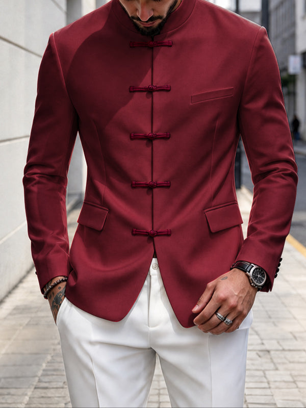 [Pre-order] Men's Neo-Chinese Chic Evening Gala Frog Button Mandarin Collar Flap Pocket Blazer SKUL88538