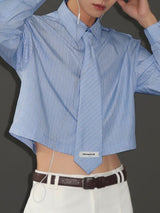 Men's Striped Tie Cropped Long Sleeve Shirt SKUL47902