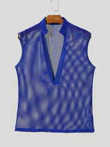 Men's Avant-Garde Sheer Mesh Deep V-Neck Slim Fit Cap Sleeve Muscle Tank SKUL64182