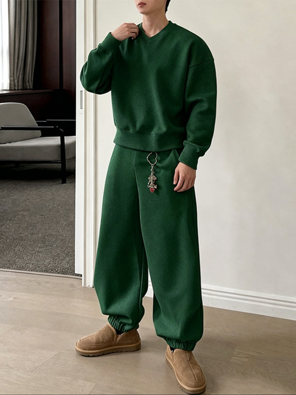 Men's Early Autumn Urban Casual V-Neck Two Pieces Outfit SKUL79635