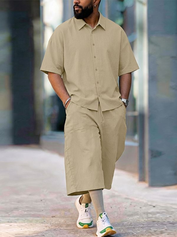 Men's Vintage High Street Muted Solid Two Pieces Outfit SKUL71255