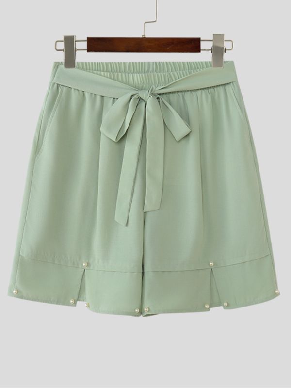 Men's Solid Color Bow Split Casual Short SKUL51763