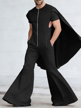 Men's Deconstructed Solid Color Cape Patchwork Jumpsuit SKUL58587