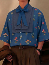 Men's Floral Print Striped Patchwork Half Sleeve Shirt SKUL53144