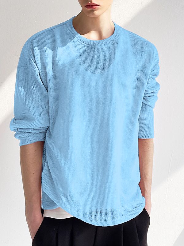 Men's Semi-Sheer Textured Long Sleeve T Shirt SKUL41409