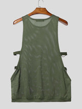 Men's Y2K Avant-Garde Sheer Mesh D-Ring Buckle Open-Side Tank SKUL74578