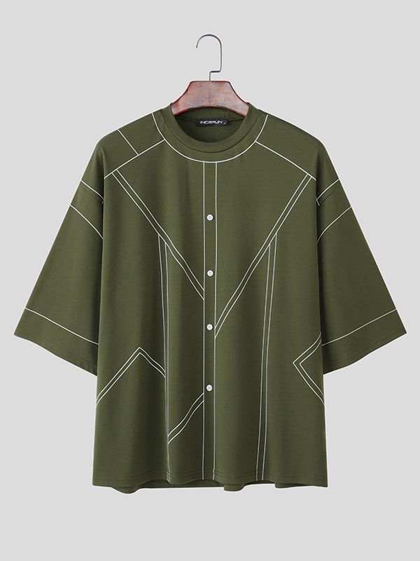 Men's Deconstructed Contrast Line Half Sleeve Shirt SKUL40108