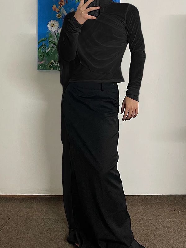 Men's Deconstructed Solid Color Ribbon Long Sleeve T-shirt SKUL44014