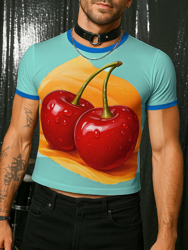 Men's Fruit Print Color Block Short Sleeve T-Shirt SKUL18881