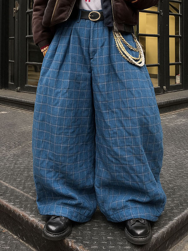 Men's Solid Color Plaid Wide Leg Pant SKUL22462