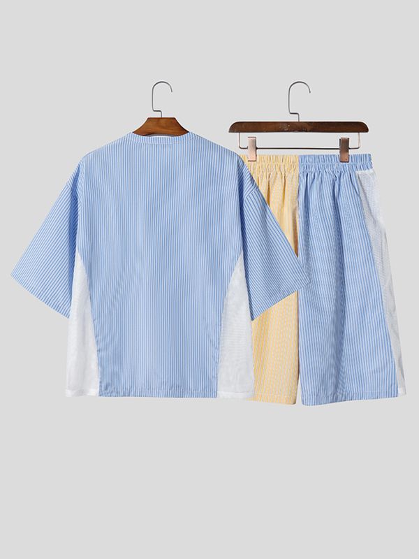 Men's Striped Color Block Two Pieces Outfit SKUL56687