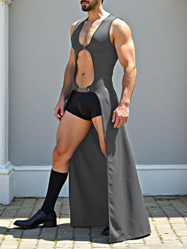 Men's Cut Knit Long Hem Sleeveless Cardigan SKUL23460