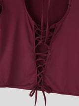 Men's Avant-Garde Lace-Up Front Chest Cutout Cropped T-shirt SKUL59583
