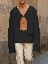 Men's Minimalist Cutout Long Sleeve Shirt SKUL45239