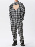 Mens Plaid Heart Cutout Two Pieces Outfits SKUK42940