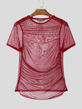 Men's Sexy Clubwear Mesh Sheer Striated Hollow Out Short Sleeve T-shirt SKUL63639