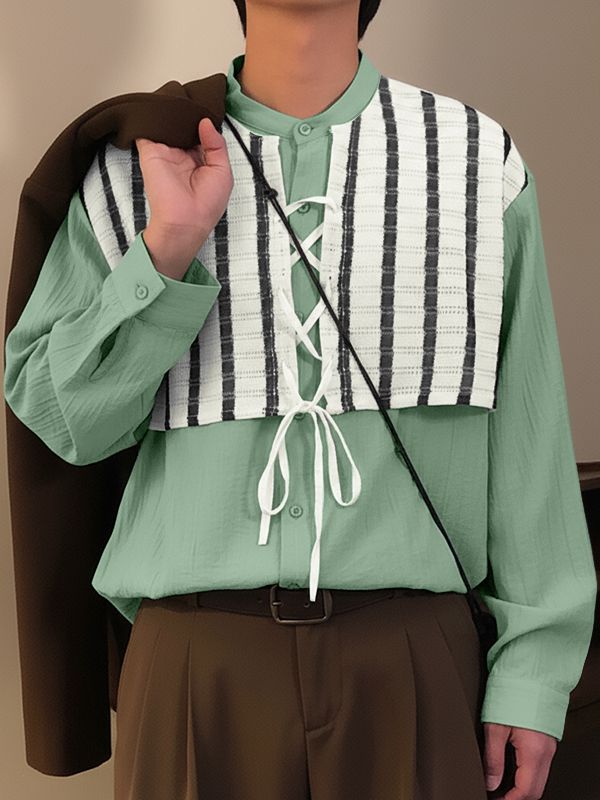 Men's Color Block Stand Collar Long Sleeve Shirt SKUL39392