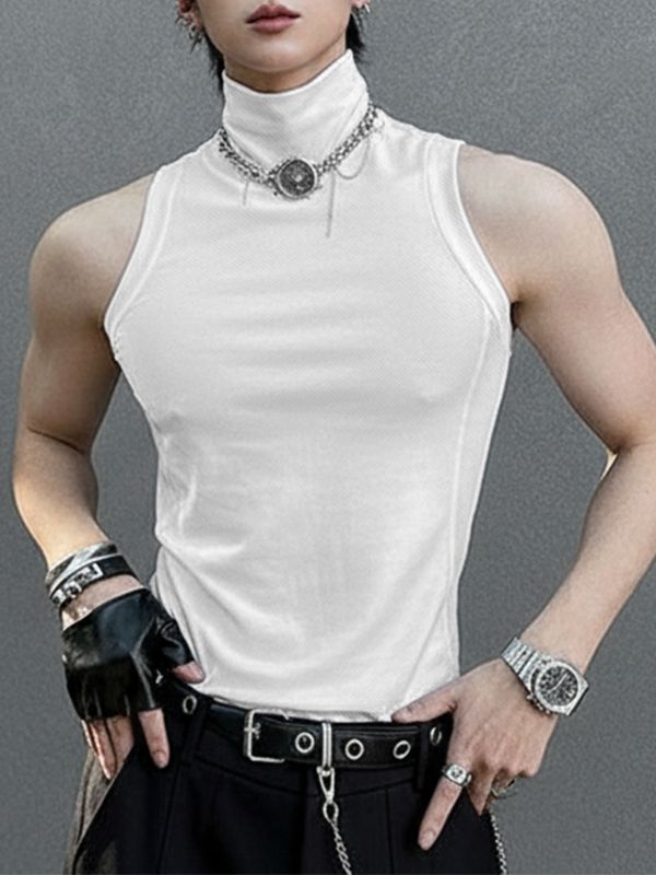 Men's Solid Color Slim Fit Mock Neck Tank SKUL45162