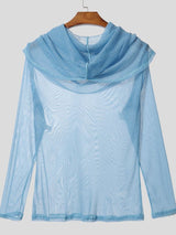 Men's Shimmer Sheer Mesh Hooded Long Sleeve T-shirt SKUL40330