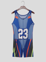 Men's Avant-Garde "23" Graphic Color-Block Mesh Panel Athletic Bodysuit SKUL54072