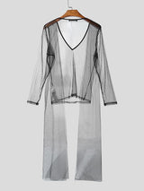 Men's Sheer Mesh V Neck Long Sleeve T-shirt SKUL46179