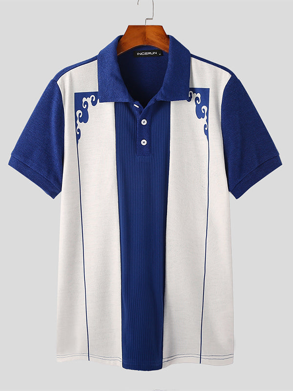Mens Ethnic Pattern Patchwork Golf Shirt SKUK03534