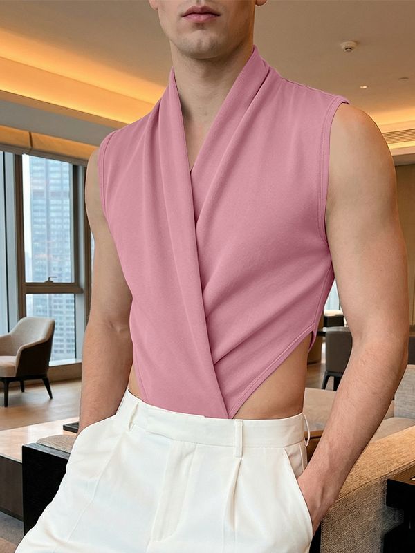 Men's Avant-Garde Draped Wrap-Front High-Cut Bodysuit SKUL62168