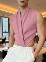 Men's Avant-Garde Draped Wrap-Front High-Cut Bodysuit SKUL62168