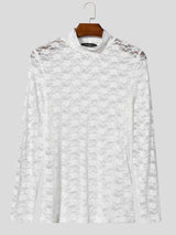 Men's Sexy Clubwear Sheer Floral Lace Muscle Form-Fitting Long Sleeve Mock Neck T-shirt SKUL83129