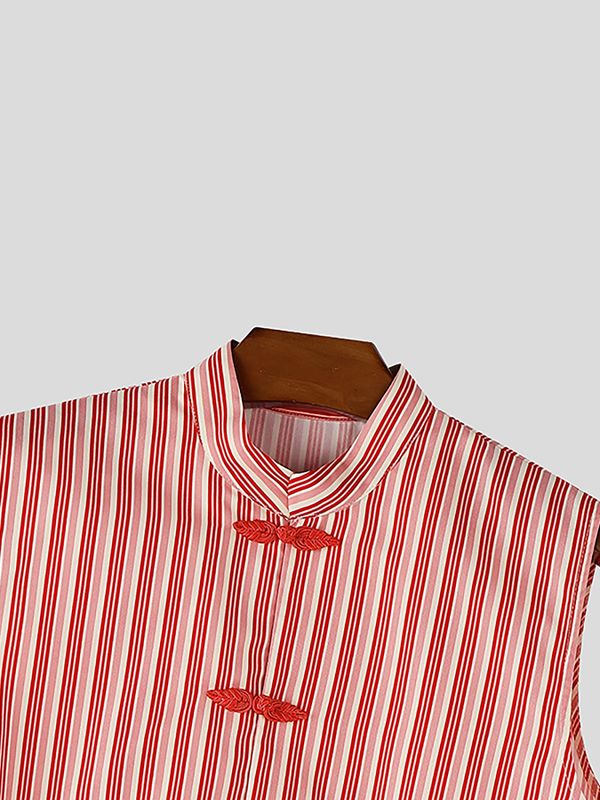 Men's Striped Frog Button Casual Tank SKUL56650