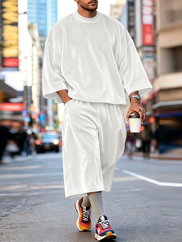Men's High-Street Casual Velvet Oversized Two Pieces Outfit SKUL79038